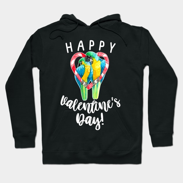 Happy Valentine's Day Blue and Gold Macaw Parrot Couple Hoodie by IvyLilyArt